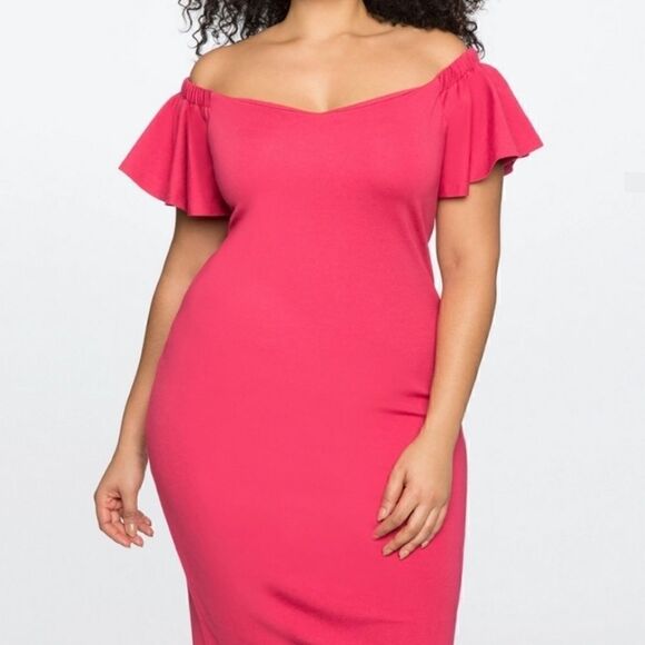 ELOQUII Ruffled Sleeve Off the Shoulder Dress - Size 18 - Picture 2 of 9